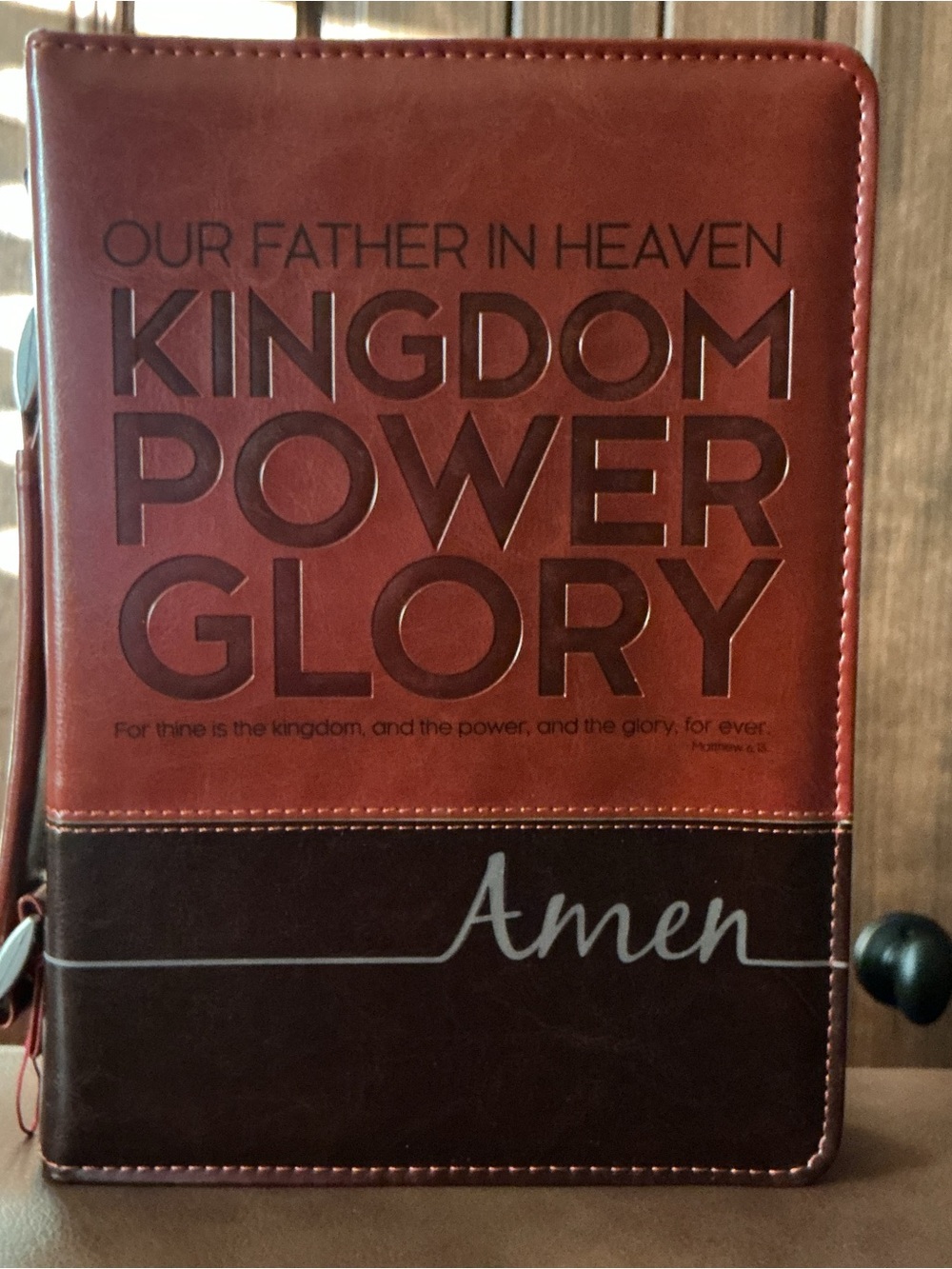 Amen Embossed Kingdom Power Glory Bible Cover - Brown
